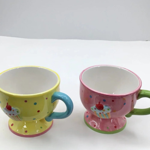2 Fun Cupcake Collection by Joy Pedestal Mugs Pastel Cups Birthday Party Gifts - Picture 8 of 11
